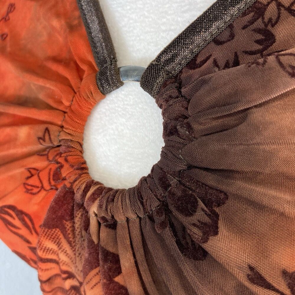 Velvet Burnout Top M Brown Orange Fairy Grunge Whimsigoth Y2K Cato Keyhole Neck